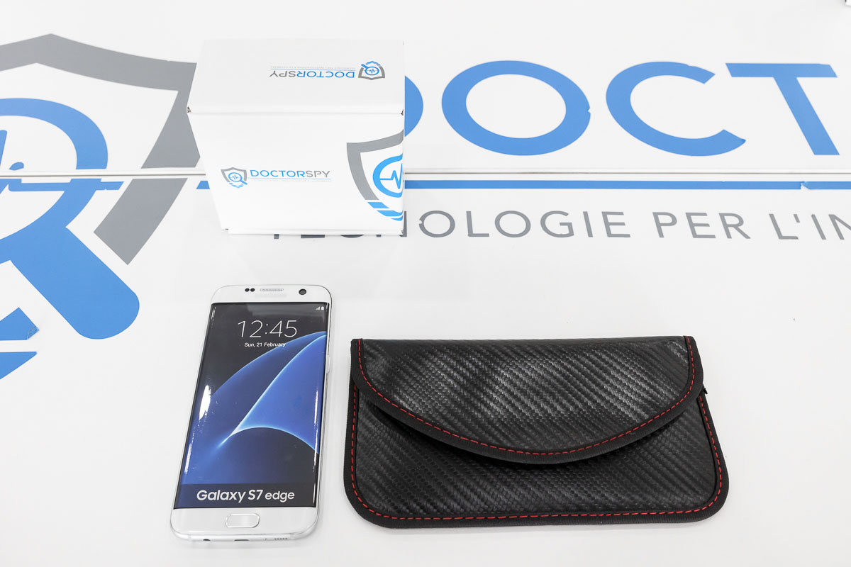 Custodia anti intercettazione cellulare in ecopelle con cuciture rosse CAI.03