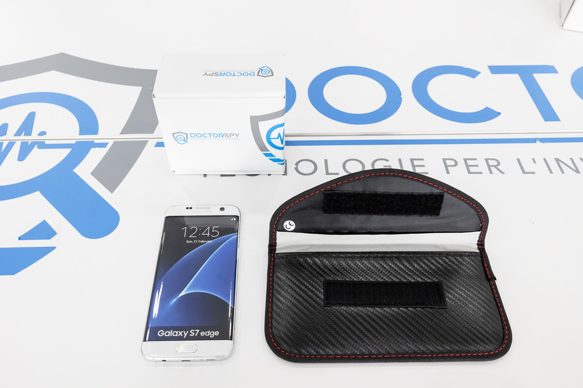 Custodia anti intercettazione cellulare in ecopelle con cuciture rosse CAI.03