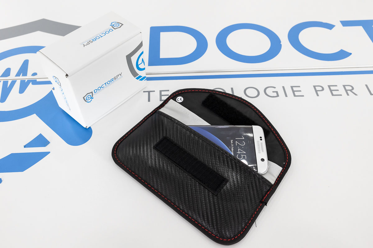 Custodia anti intercettazione cellulare in ecopelle con cuciture rosse CAI.03