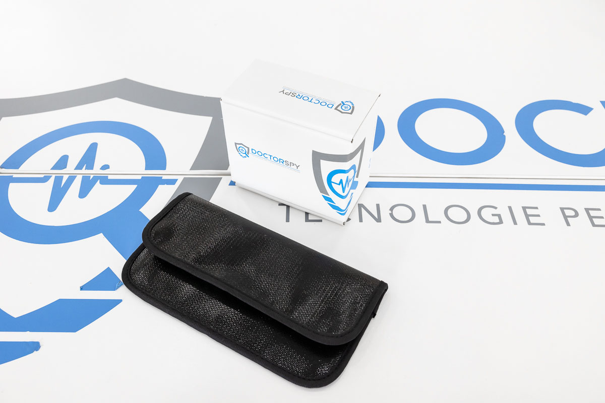 Custodia anti intercettazione contro spy phone in ecopelle nero lucido CAI.01