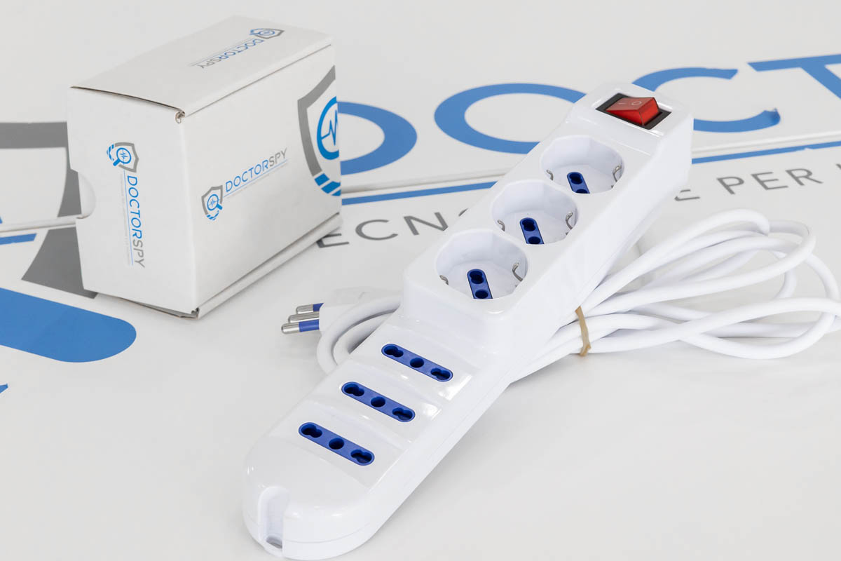 Cimice spia GSM professionale VOX occultata in ciabatta elettrica MIC.G.07