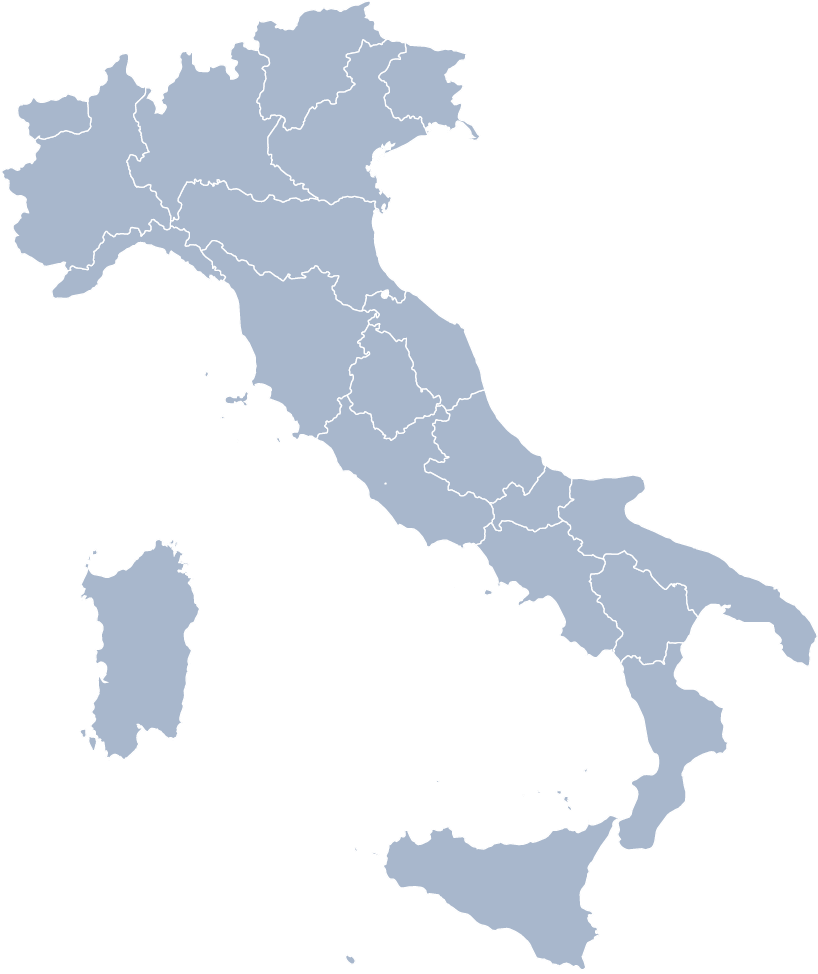 Mappa dell'Italia con i fornitori Doctorspy per il servizio di bonifica ambientale da microspie, bonifica auto, bonifica telefonica