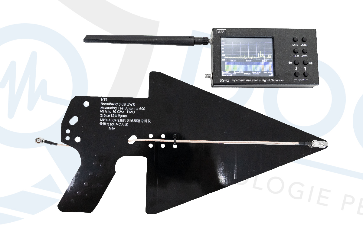 Analizzatore di spettro portatile 6 GHz con generatore di segnale + antenna log periodica per 3G, 4G, LTE, CDMA, DCS, GSM, GPRS, GLONASS RIL.30